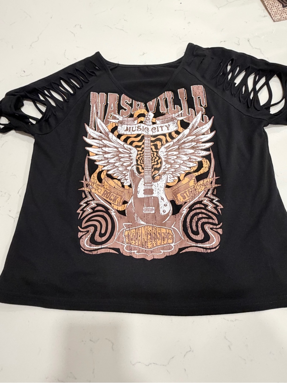 Nashville Music City Graphic Cold-Shoulder Tee - Black